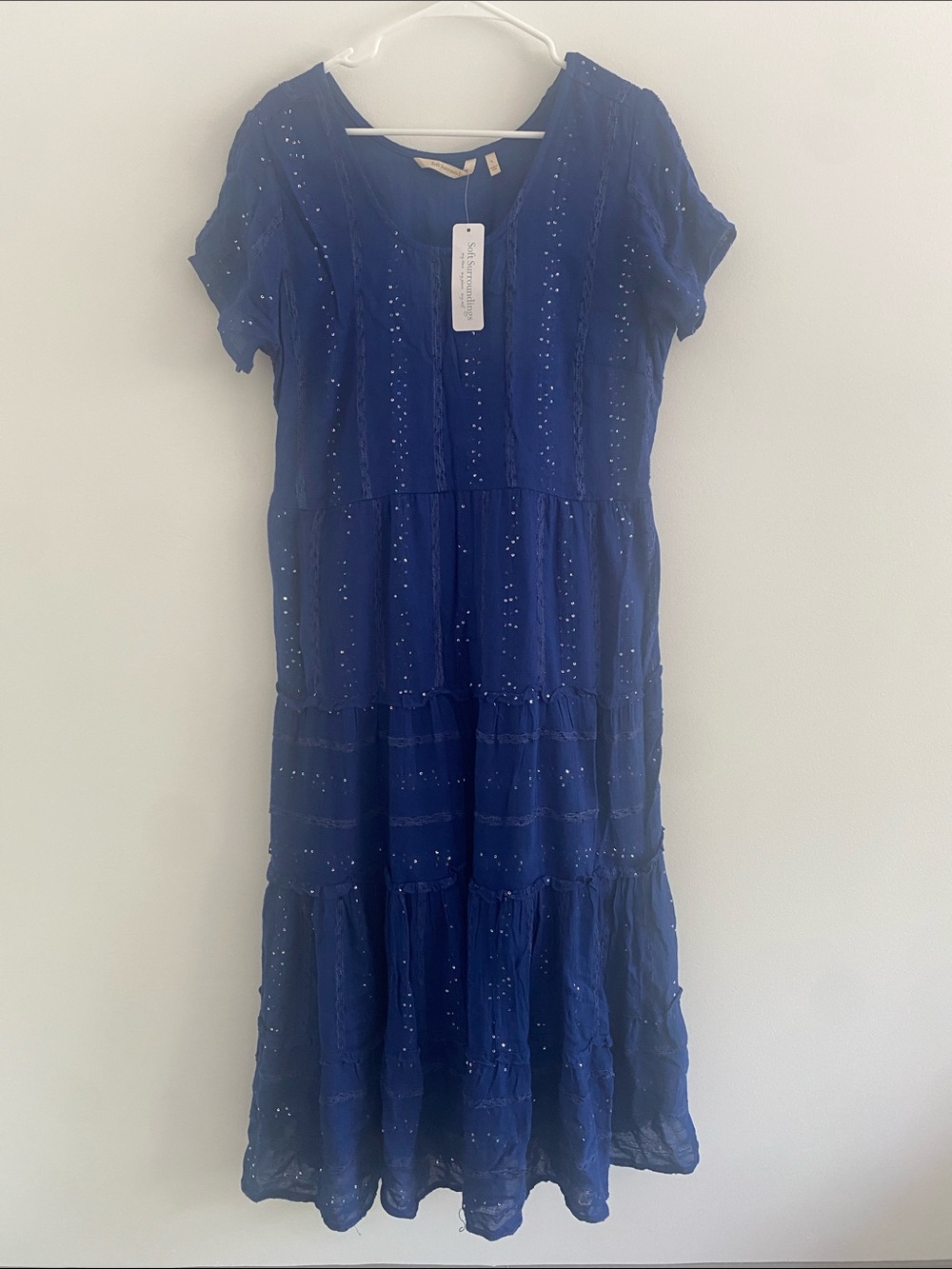 Soft Surroundings Kara Shimmer Sequined Tiered S/S Maxi Dress Blue Size LARGE - Picture 3 of 9